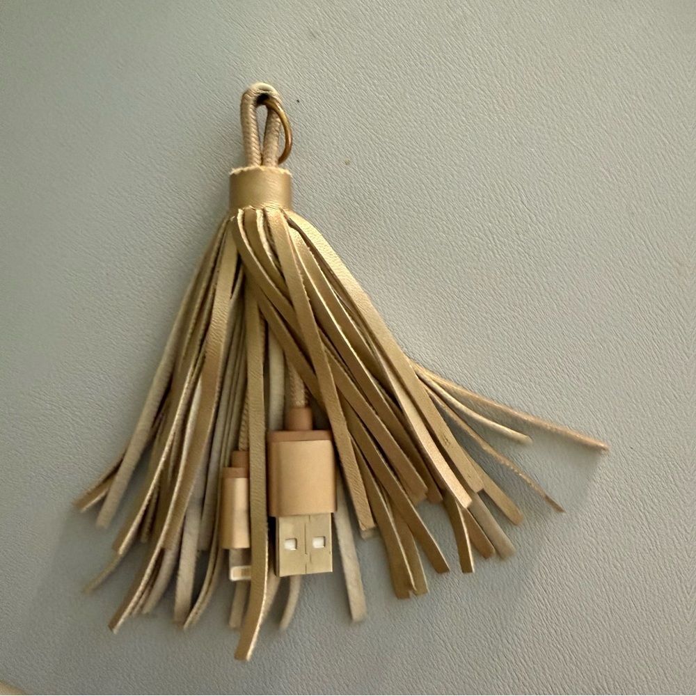 Merkury - Gold Leather Charging Tassle - USB + Lightening Cables